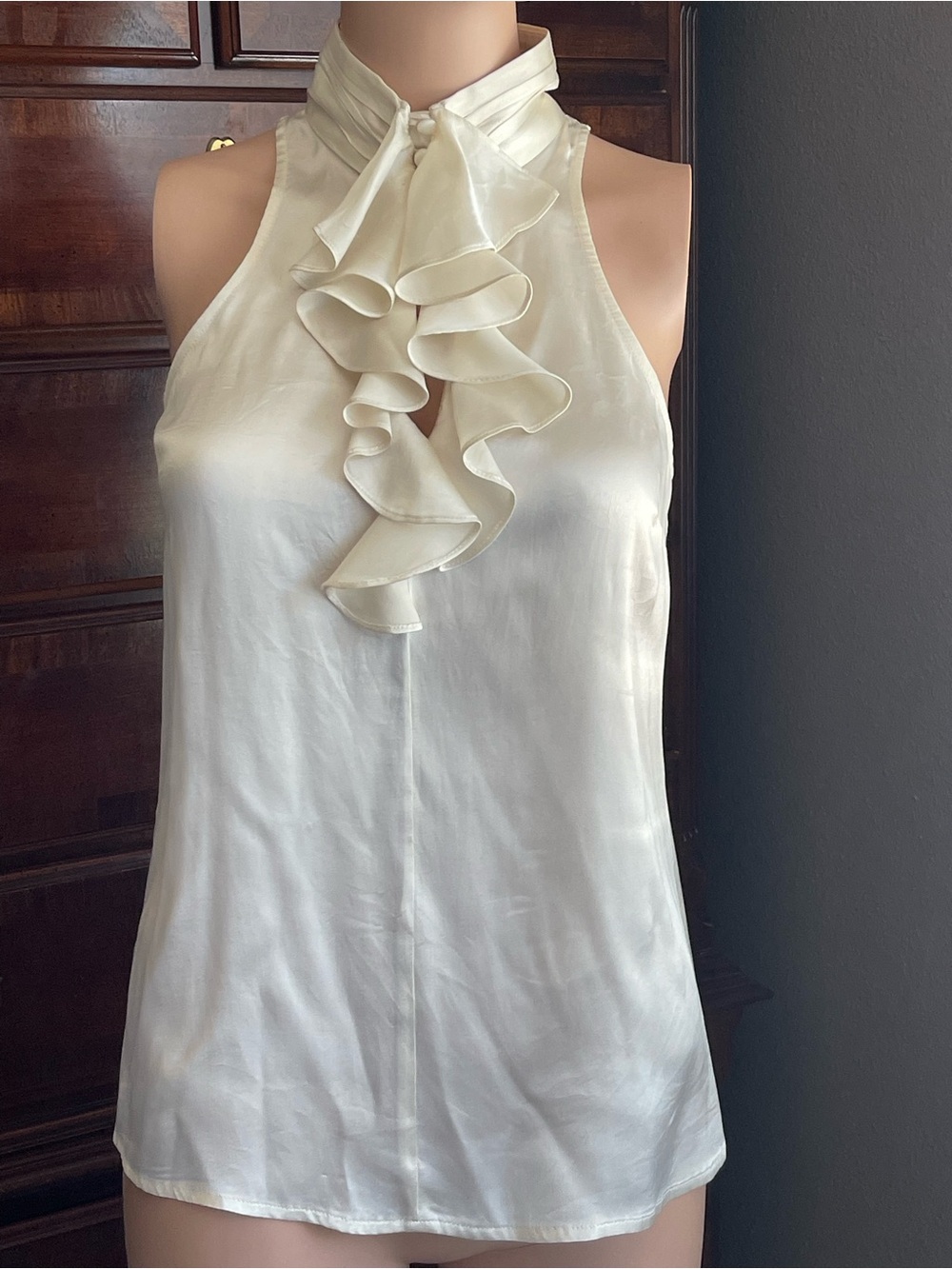 Express Cream Ruffle Halter Camisole - Picture 2 of 3